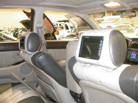 Monitors cut into the custom two-tone leather seats