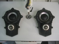 DLS Nobelium component speakers in custom-machined speaker pods