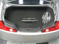 Custom trim panels and plexiglass amplifier viewing windows and subwoofer grille