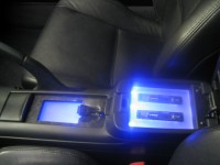 Backlit iPod mount and amplifier status displays