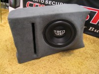 The enclosure is now completed, carpeted, and loaded with a TREO SSi12 subwoofer