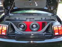 Treo Engineering SS10.44 Subwoofers with gloss red plexiglass and custom-cut clear plexiglass accents